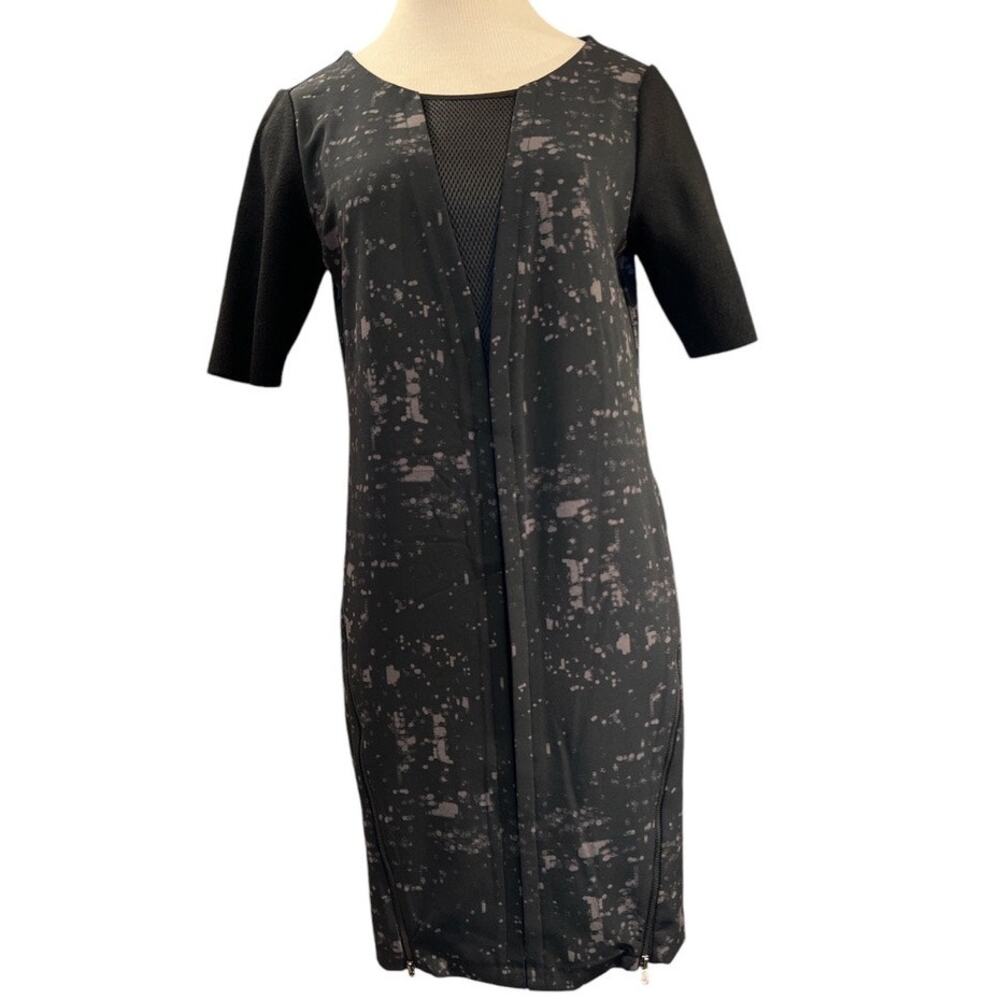 Elie Tahari for Design Nation Mesh Inset Shift Mini Dress Sz M Black Gray Artful